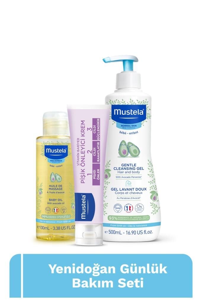 Mustela Bebek Günlük Çözüm Seti- Doğal Içerikli Yenidoğan Şampuan Pişik Önleyici Krem Masaj Yağı Bebek Çocuk