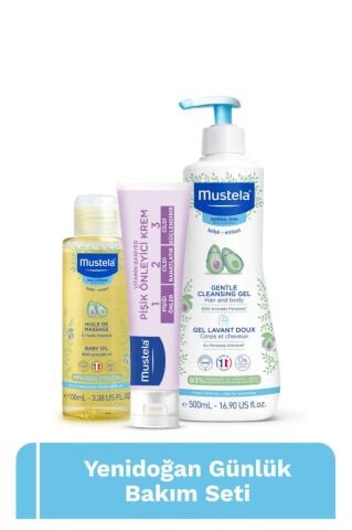 Mustela Bebek Günlük Çözüm Seti- Doğal Içerikli Yenidoğan Şampuan Pişik Önleyici Krem Masaj Yağı Bebek Çocuk