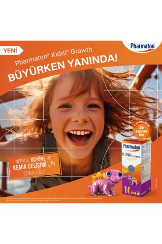 Pharmaton Kiddi Growth Kalsiyum Vitamin D İyot İçeren Takviye Edici Gıda Meyve Aromalı Şurup 200 ml