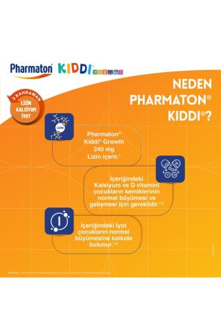 Pharmaton Kiddi Growth Kalsiyum Vitamin D İyot İçeren Takviye Edici Gıda Meyve Aromalı Şurup 200 ml