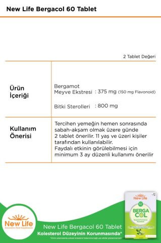 New Life Bergacol 60 Tablet - Bergamot Meyve Ekstresi ve Bitki Sterolleri