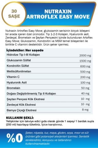 Nutraxin Artroflex Easy Move 30 Saşe – Tip 1-2-3 Kolajen, Glukozamin, MSM, Kondroitin İçeren Takviye