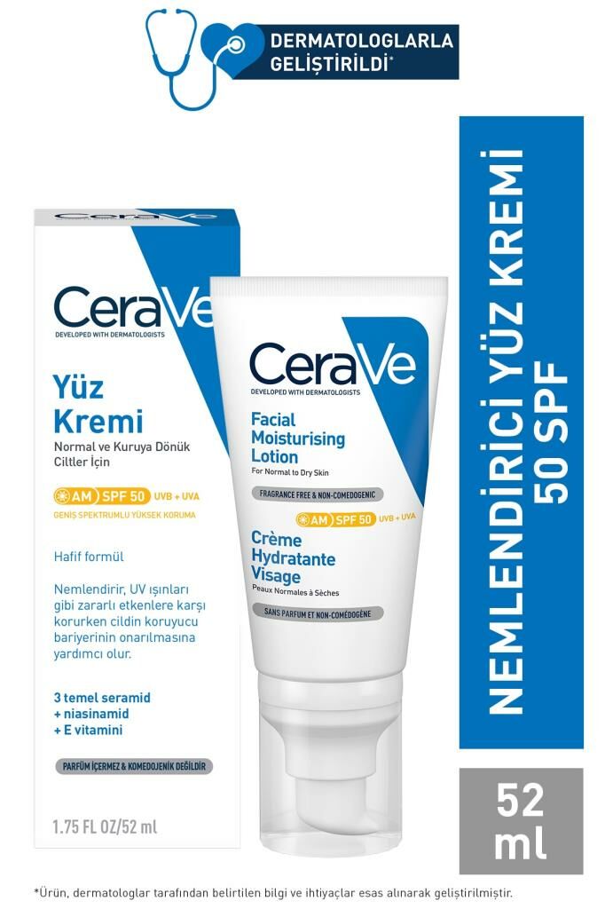 Cerave Spf50+ Güneş Korumalı Nemlendirici Yüz Kremi