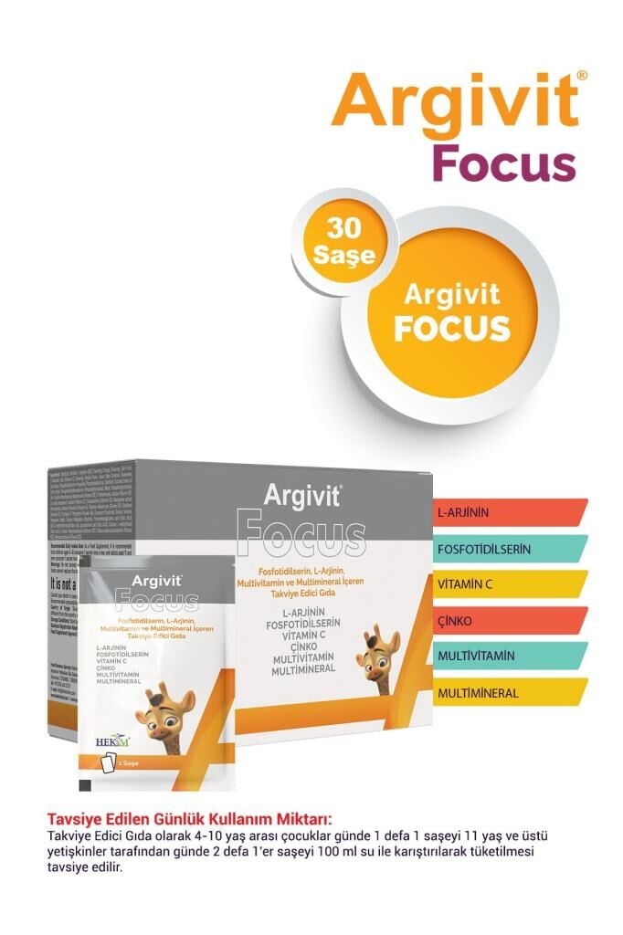 Argivit Focus L-Arjinin, Fosfotidilserin, Multivitamin ve Multimineral 30 Saşe