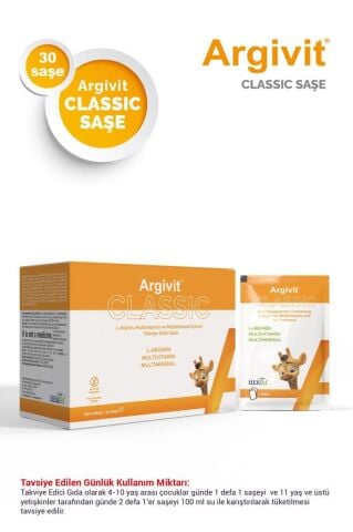 Argivit Classic 30'lu Şase, L-Arjinin, Multivitamin ve Multimineral İçeren Takviye Edici Gıda