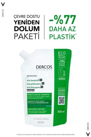 Vichy Dercos Anti-dandruff Kepek Karşıtı Şampuan, Normal & Yağlı Saçlar, Yeniden Dolum Paketi 500 Ml