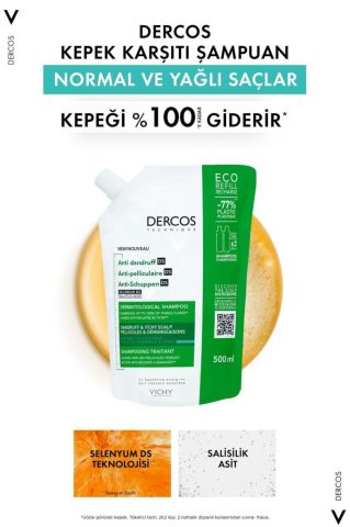Vichy Dercos Anti-dandruff Kepek Karşıtı Şampuan, Normal & Yağlı Saçlar, Yeniden Dolum Paketi 500 Ml