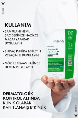 Vichy Dercos Anti-dandruff Kepek Karşıtı Şampuan, Normal & Yağlı Saçlar, Yeniden Dolum Paketi 500 Ml