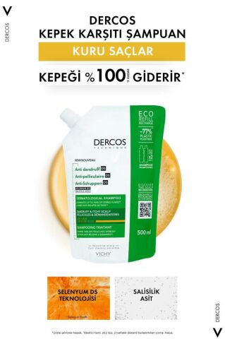 Vichy Dercos Anti-dandruff Kepek Karşıtı Bakım Şampuanı, Kuru Saçlar , Yeniden Dolum Paketi 500 Ml
