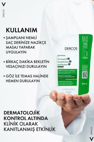 Vichy Dercos Anti-dandruff Kepek Karşıtı Bakım Şampuanı, Kuru Saçlar , Yeniden Dolum Paketi 500 Ml