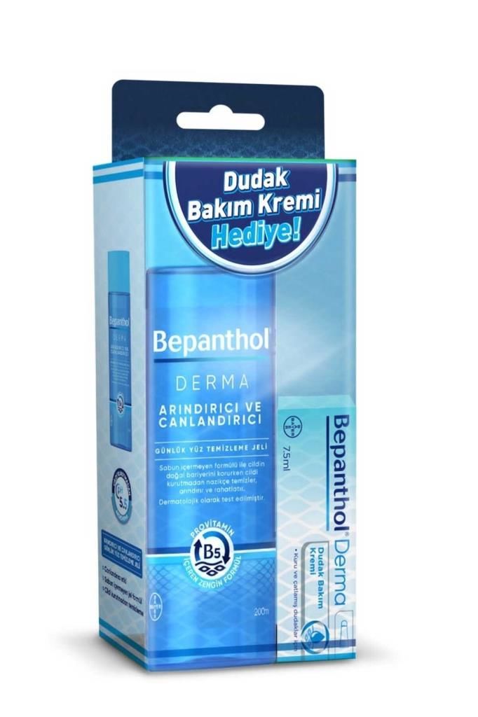 Bepanthol Derma Yüz Temizleme Jeli 200 Ml+Dudak Bakım Kremi 7.5ml