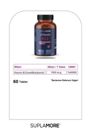 Suplamore Vitamin B12 1000 mcg 60 Dil Altı Tablet
