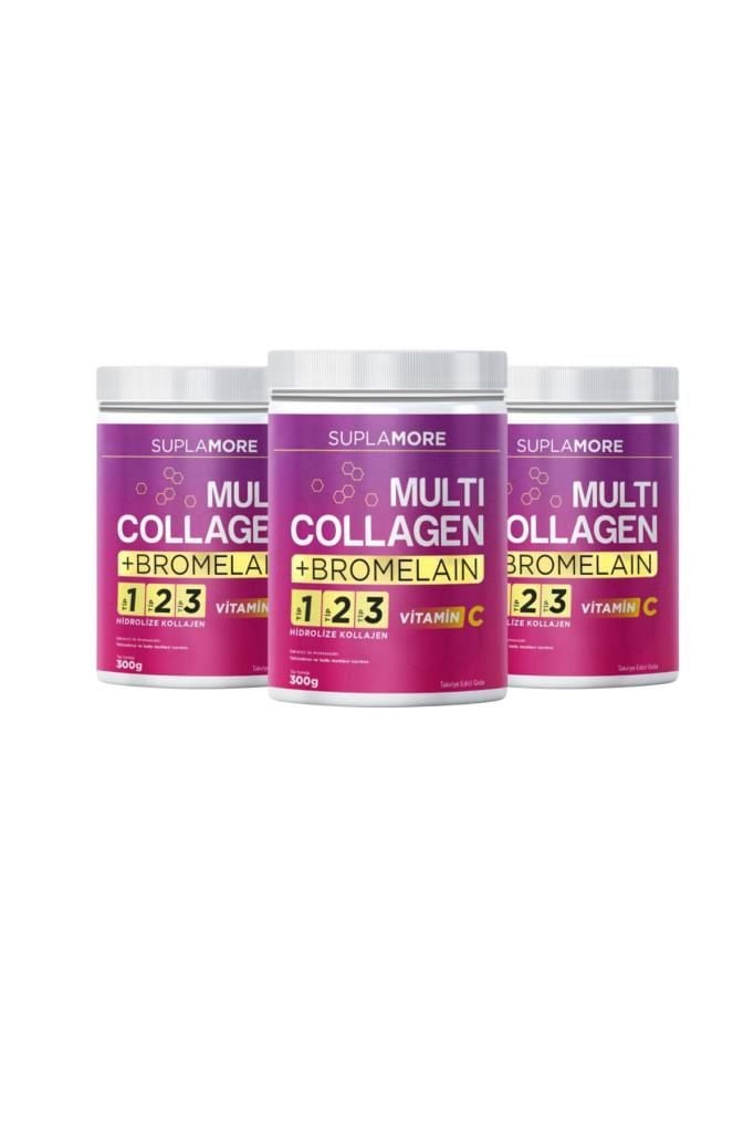 Suplamore Multi Collagen+ Bromelain 300 gr Powder 3'lü Paket