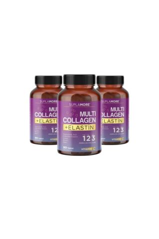 Suplamore Multi Collagen & Elastin Tip1 Tip2 Tip3 Hidrolize Kolajen 90 Tablet 3'lü Paket