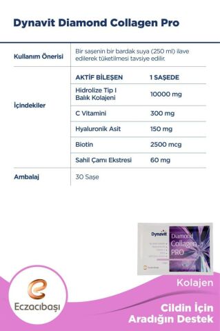Dynavit Diamond Collagen Pro Çilek Aromalı Hidrolize Balık Kolajeni 30 Saşe