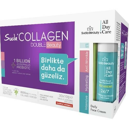 Suda Collagen Double Beauty 40mlx30 Shot ERİK Aromalı Kolajen+Suda Beauty-all Day Care Yüz Kremi 50ml