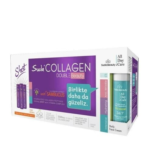 Suda Collagen Double Beauty 40mlx30 Shot SAMBUCUS-VİŞNE Aromalı Kolajen+Suda Beauty-all Day Care Yüz Kremi
