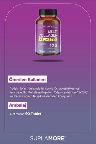 Suplamore Multi Collagen & Elastin Tip1 Tip2 Tip3 Hidrolize Kolajen 90 Tablet