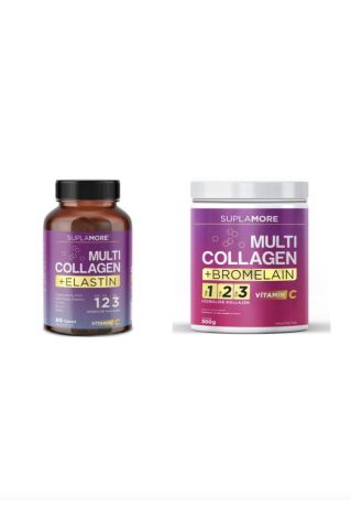 Suplamore Kolajen Multi Collagen & Bromelain Powder 300gr + Multi Collagen & Elastin 90 Tablet