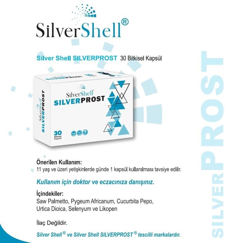 Silvershell SilverProst Saw Palmetto, Pygenum Africanum, Pumpkin Seed, Urtica Dioica, Likopen ve Selenyum 30 Kapsul