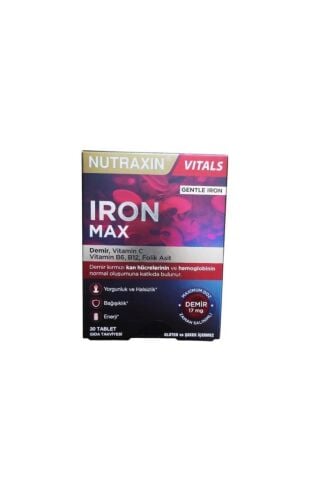 Nutraxin Iron Max Demir, Vitamin C, Vitamin B12 Içeren Takviye Edici Gıda 30 Tablet