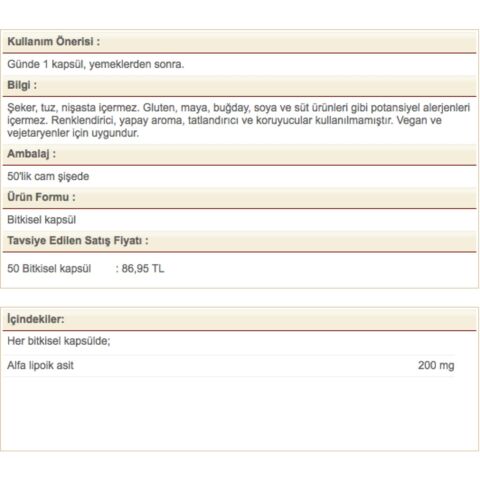 SOLGAR Alpha Lipoic Acid 200 MG 50 Kapsül