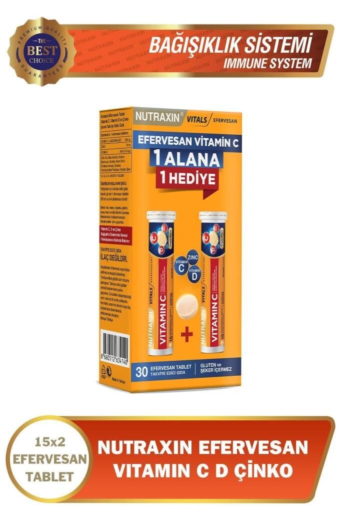 Nutraxin Efervesan C 2'li Paket C 1000 Mg D 400 Iu Zinc 10 Mg