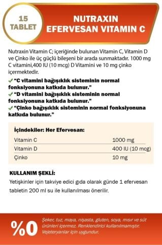 Nutraxin Efervesan C 2'li Paket C 1000 Mg D 400 Iu Zinc 10 Mg