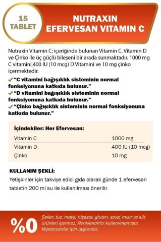 Nutraxin Efervesan C 2'li Paket C 1000 Mg D 400 Iu Zinc 10 Mg