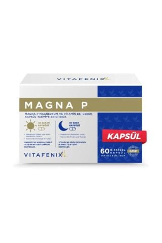 Vitafenix Magna P Magnezyum Takviyesi Glisinat Sitrat Malat Taurat ve B6 Içeren Sabah Gece Magnezyum 60 Kapsül
