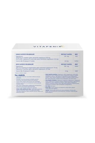 Vitafenix Magna P Magnezyum Takviyesi Glisinat Sitrat Malat Taurat ve B6 Içeren Sabah Gece Magnezyum 60 Kapsül