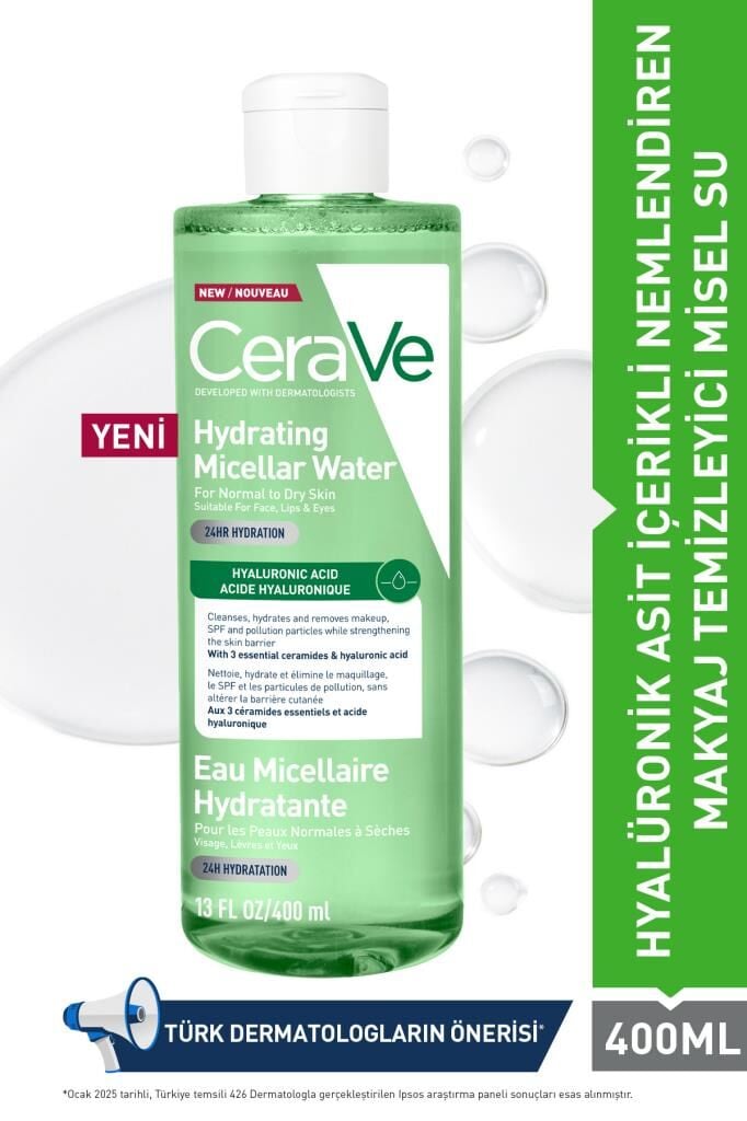 Cerave Hyalüronik Asit İçerikli Nemlendiren Micellar Makyaj Temizleme Suyu 400 ml