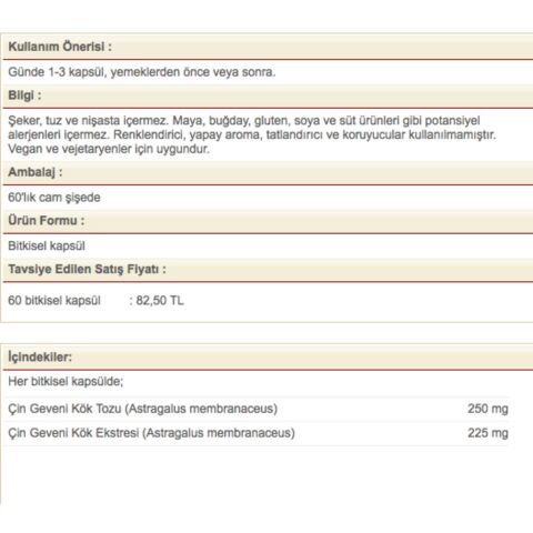 SOLGAR Astragalus Root Extract 60 Kapsül