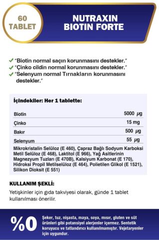 Nutraxin Biotin Forte 5.000 Mcg 60 Tablet