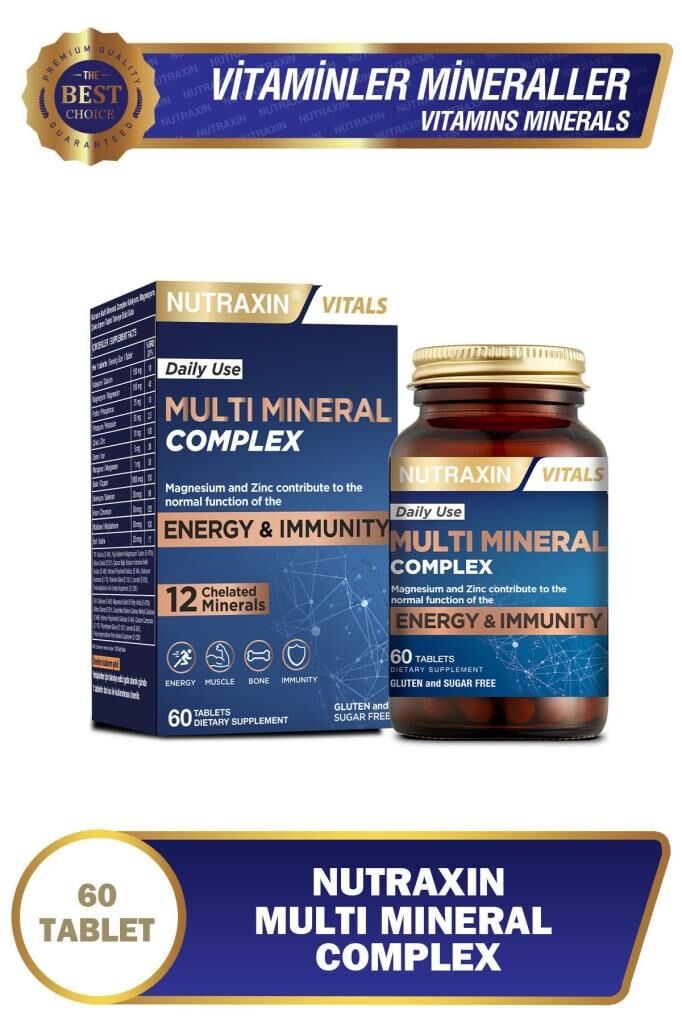 Nutraxin Multi Mineral Complex 60 Tablet Magnezyum, Kalsiyum, Çinko, Demir, İyot, Krom