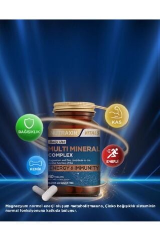 Nutraxin Multi Mineral Complex 60 Tablet Magnezyum, Kalsiyum, Çinko, Demir, İyot, Krom