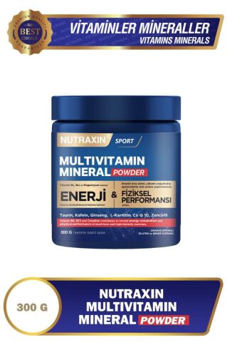 Nutraxin Multivitamin Mineral Powder 300 Gr Magnezyum, Taurin, Kreatin, L Carnitin, Ginseng, Co10, Energy