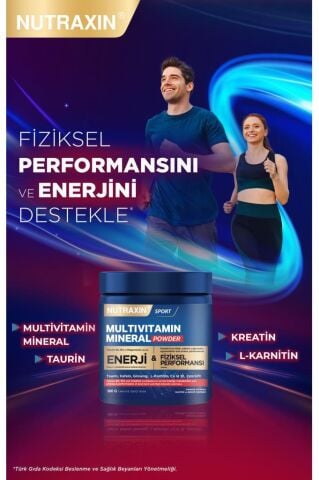 Nutraxin Multivitamin Mineral Powder 300 Gr Magnezyum, Taurin, Kreatin, L Carnitin, Ginseng, Co10, Energy