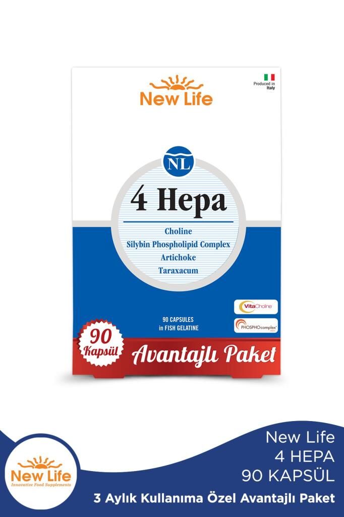New Life 4 Hepa 90 Yumuşak Kapsül - Silibin Fosfolipid - Kolin - Enginar Yaprağı ve Karahindiba Kök Ekstresi