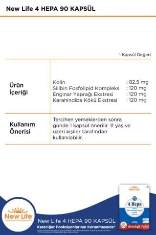 New Life 4 Hepa 90 Yumuşak Kapsül - Silibin Fosfolipid - Kolin - Enginar Yaprağı ve Karahindiba Kök Ekstresi