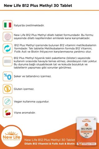 New Life B12 Plus 30 Dilaltı Tablet - B12 Vitamini - Folik Asit - Biotin