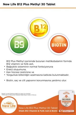New Life B12 Plus 30 Dilaltı Tablet - B12 Vitamini - Folik Asit - Biotin