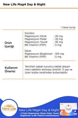New Life Mag4 Day & Night Magnezyum 60 Tablet