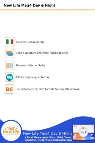 New Life Mag4 Day & Night Magnezyum 60 Tablet
