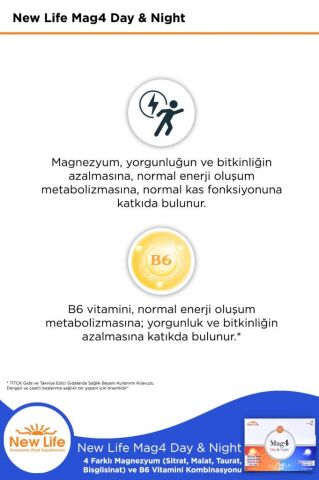 New Life Mag4 Day & Night Magnezyum 60 Tablet