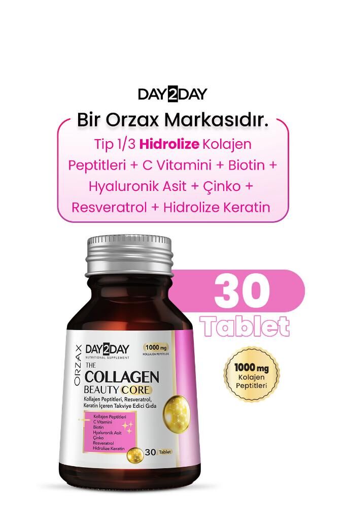 Day2day The Collagen Beauty Core Kolajen Tip 1-3, Resveratrol, Keratin, Biotin, C Vitamini, Çinko 30 Tablet