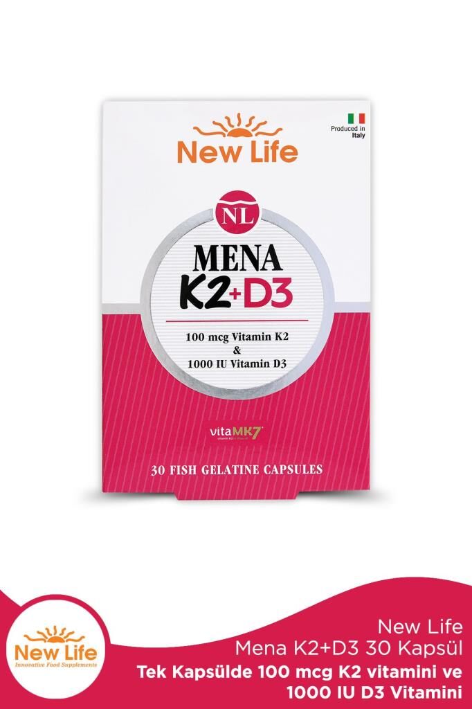 New Life Mena K2 D3 30 Kapsül - 100mcg K2 Vitamini + 1000IU D3 Vitamini