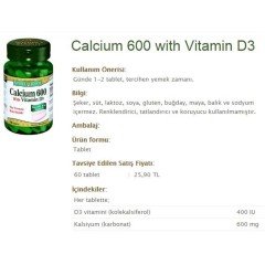 Nature's Bounty Calcium 600 with Vitamin D3 60 Tablet