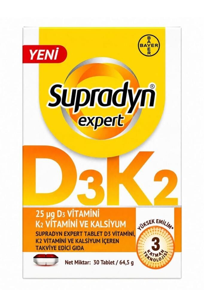 Supradyn Expert Tablet D3 Vitamini, K2 Vitamini ve Kalsiyum İçeren Takviye Edici Gıda