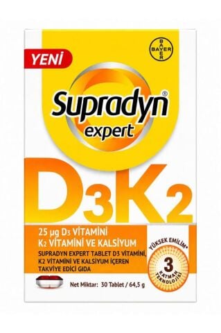 Supradyn Expert Tablet D3 Vitamini, K2 Vitamini ve Kalsiyum İçeren Takviye Edici Gıda